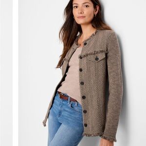 NIC+ZOE UTILITY FRINGE MIX KNIT JACKET, NWT